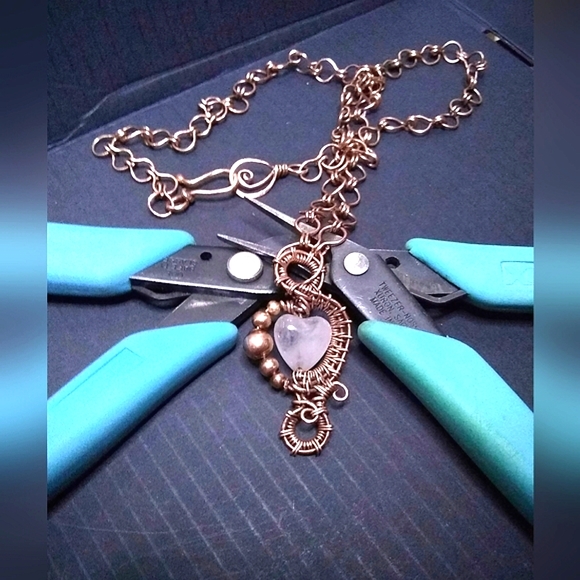 Handcrafted Rose Quartz Heart Necklace OOAK - Picture 2 of 9